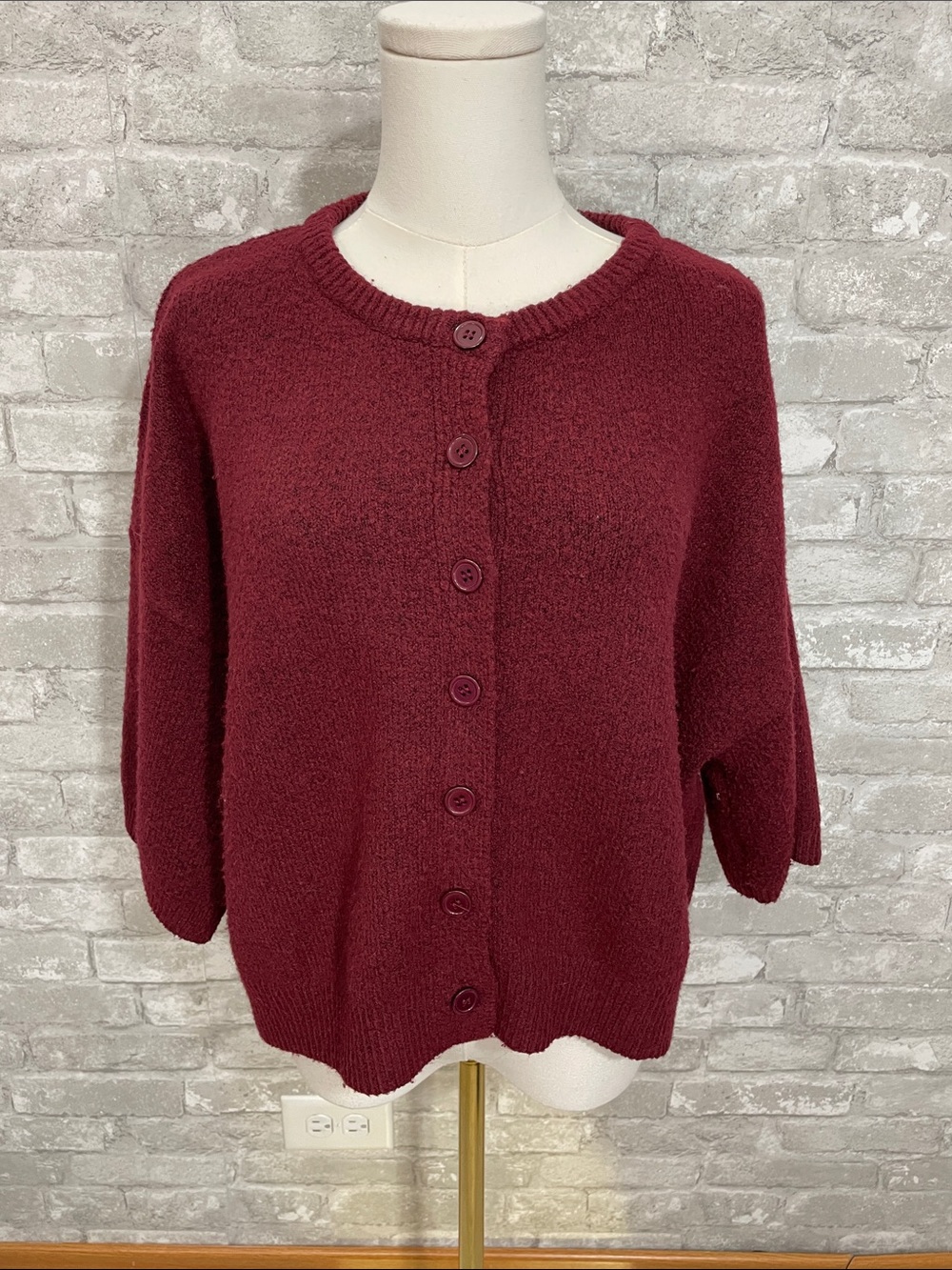 Petal & Pup 3/4 sleeve Button-Up Cardigan in Burgundy